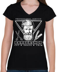 printfashion Barbershop 4 - Női V-nyakú póló - Fekete (6185497)