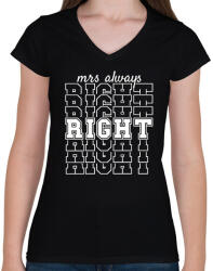 printfashion Mrs always right páros 2 - Női V-nyakú póló - Fekete (6077041)