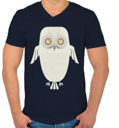 printfashion Téli bagoly - Férfi V-nyakú póló - Sötétkék (11416)