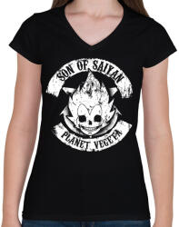 printfashion Planet Vegeta - Son of Saiyan - Női V-nyakú póló - Fekete (1107254)