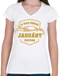 printfashion Jaguáros sofőr - Női V-nyakú póló - Fehér (4802641)