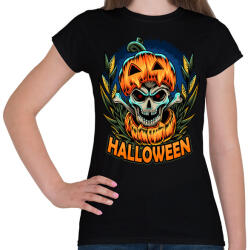printfashion Halloween koponya tökben - Női póló - Fekete (5549156)