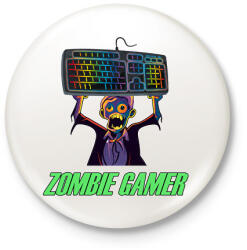 printfashion Zombie Gamer (PC) - Kitűző, hűtőmágnes - Fehér (16698124)