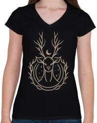 printfashion Éjjeli szarvas - Női V-nyakú póló - Fekete (1582248)