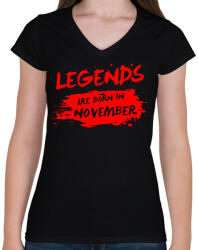 printfashion A legendák novemberben születtek - Női V-nyakú póló - Fekete (413731)