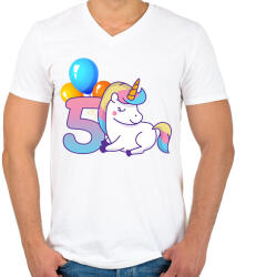 printfashion 5 éves Unikornis hercegnőknek! - Férfi V-nyakú póló - Fehér (2874927)