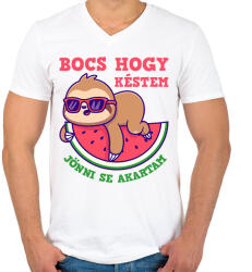 printfashion Bocs hogy késtem - Férfi V-nyakú póló - Fehér (16269521)