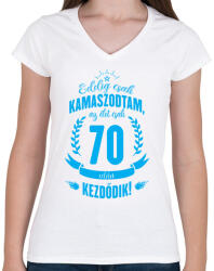 printfashion kamasz-70-cyan - Női V-nyakú póló - Fehér (617185)