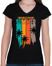 printfashion Amazing Summer - Női V-nyakú póló - Fekete (4990987)