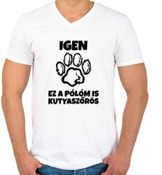 printfashion Igen, ez a pólóm is kutyaszőrös - Férfi V-nyakú póló - Fehér (10733420)