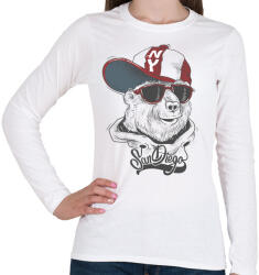 printfashion Baseball sapkás medve - Női hosszú ujjú póló - Fehér (4748215)