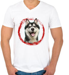 printfashion husky kutyus - férfi - Férfi V-nyakú póló - Fehér (15318880)
