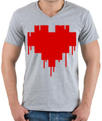 printfashion Pixel love - Férfi V-nyakú póló - Sport szürke (1053244)