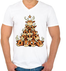 printfashion Rénszarvas karácsonyfa - Férfi V-nyakú póló - Fehér (15302172)