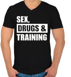 printfashion Sex, drugs and training - Férfi V-nyakú póló - Fekete (2274921)