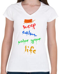 printfashion keep calm color your life - Női V-nyakú póló - Fehér (1975752)
