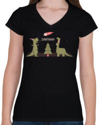 printfashion Télapóóó - Női V-nyakú póló - Fekete (438970)