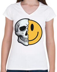 printfashion Koponya smiley - Női V-nyakú póló - Fehér (15975001)