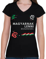 printfashion Magyarnak lenni - Női V-nyakú póló - Fekete (15757443)