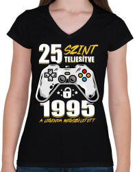 printfashion Gamer Legenda - Női V-nyakú póló - Fekete (4332999)
