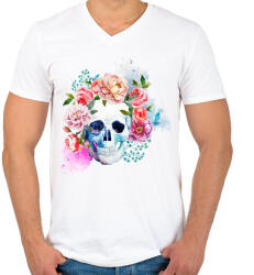 printfashion Színes halálfej festmény - Férfi V-nyakú póló - Fehér (1037343)