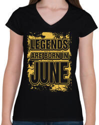 printfashion A legendák júniusban születnek - Női V-nyakú póló - Fekete (246575)