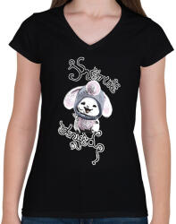 printfashion aranyos nyuszi - Női V-nyakú póló - Fekete (15540602)