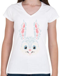 printfashion Magyaros nyuszi fej - Női V-nyakú póló - Fehér (13052696)