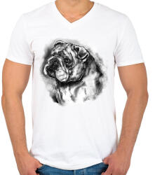 printfashion angol bulldog - Férfi V-nyakú póló - Fehér (5702563)