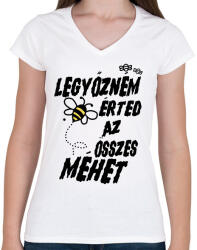 printfashion Legyőzném érted az összes méhet - páros minta - Női V-nyakú póló - Fehér (16814796)