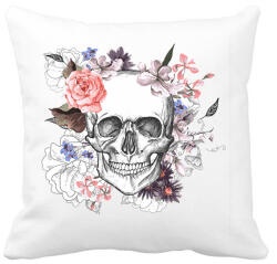 printfashion Skull with Flowers - Párnahuzat, Díszpárnahuzat - Fehér (1259280)