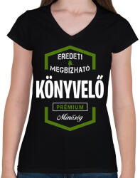printfashion Könyvelő prémium minőség - Női V-nyakú póló - Fekete (1431497)