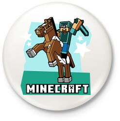 printfashion Minecraft Steve lovas póló - Kitűző, hűtőmágnes - Fehér (9233608)