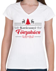 printfashion Karácsonyi főszakács - Női V-nyakú póló - Fehér (11002074)