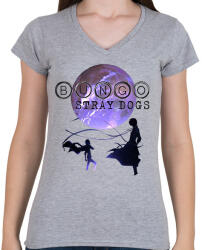 printfashion BUNGO Stray Dogs - Női V-nyakú póló - Sport szürke (16544500)
