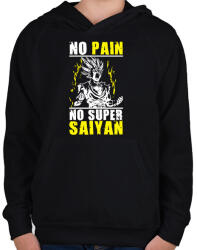 printfashion No pain, no Super Saiyan - Dragon ball - Gyerek kapucnis pulóver - Fekete (1480350)