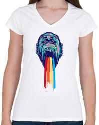 printfashion Gorilla - Női V-nyakú póló - Fehér (2281843)