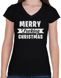 printfashion Merry Fcking Christmas 2 - Női V-nyakú póló - Fekete (2070820)