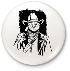 printfashion Cowboy macska - Kitűző, hűtőmágnes - Fehér (4061383)