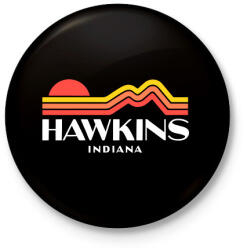 printfashion Hawkins Indiana Retro - Kitűző, hűtőmágnes - Fekete (7691944)