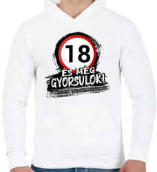 printfashion 18 születésnap és még gyorsulok - Férfi kapucnis pulóver - Fehér (12847700)