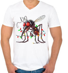 printfashion Vicces gonosz karácsonyi szúnyog - izzósorral - Férfi V-nyakú póló - Fehér (15225235)