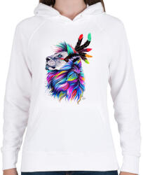 printfashion Oroszlán festmény - Női kapucnis pulóver - Fehér (1016291)