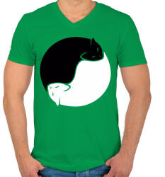 printfashion Cica yin yang - Férfi V-nyakú póló - Zöld (210799)