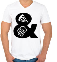 printfashion Pizza & Sör - Férfi V-nyakú póló - Fehér (9403424)