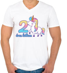 printfashion Unikornis: 2 éves lettem - Férfi V-nyakú póló - Fehér (2874365)
