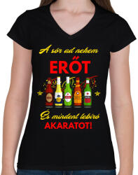 printfashion a sör ad nekem erőt - Női V-nyakú póló - Fekete (2637691)