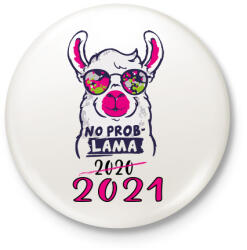 printfashion Láma - no problama. 2021 - Kitűző, hűtőmágnes - Fehér (4208315)