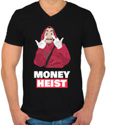 printfashion MONEY HEIST - Férfi V-nyakú póló - Fekete (10896132)