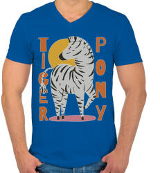 printfashion Tigris póni - zebra - Férfi V-nyakú póló - Királykék (5625914)
